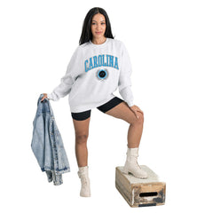 Carolina Panthers Gameday Couture Women's Traditional Logo Oversized Premium Fleece Pullover Sweatshirt Ash