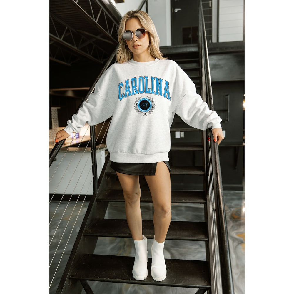 Carolina Panthers Gameday Couture Women's Traditional Logo Oversized Premium Fleece Pullover Sweatshirt Ash