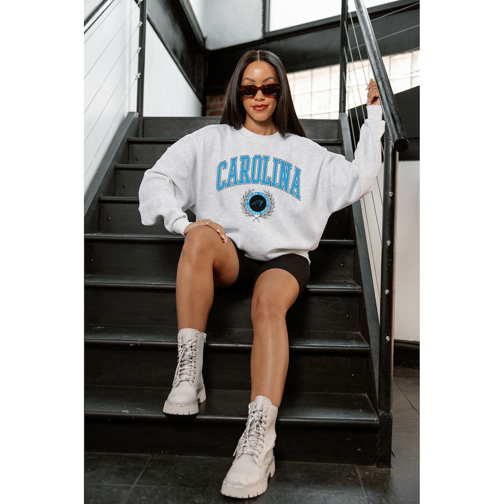 Carolina Panthers Gameday Couture Women's Traditional Logo Oversized Premium Fleece Pullover Sweatshirt Ash