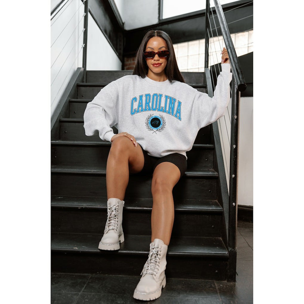 Carolina Panthers Gameday Couture Women's Traditional Logo Oversized Premium Fleece Pullover Sweatshirt Ash