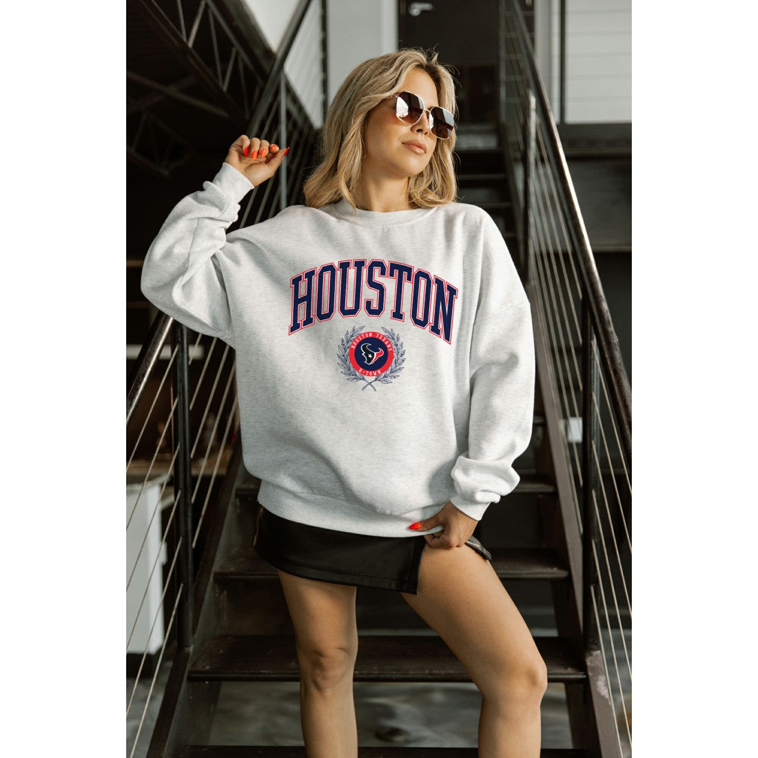 Houston Texans Gameday Couture Women's Traditional Logo Oversized Premium Fleece Pullover Sweatshirt Ash