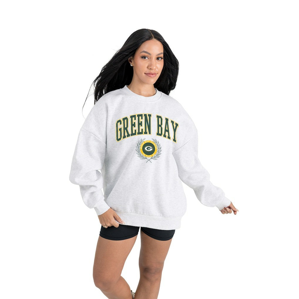 Green Bay Packers Gameday Couture Women's Traditional Logo Oversized Premium Fleece Pullover Sweatshirt Ash