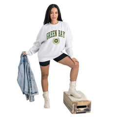 Green Bay Packers Gameday Couture Women's Traditional Logo Oversized Premium Fleece Pullover Sweatshirt Ash