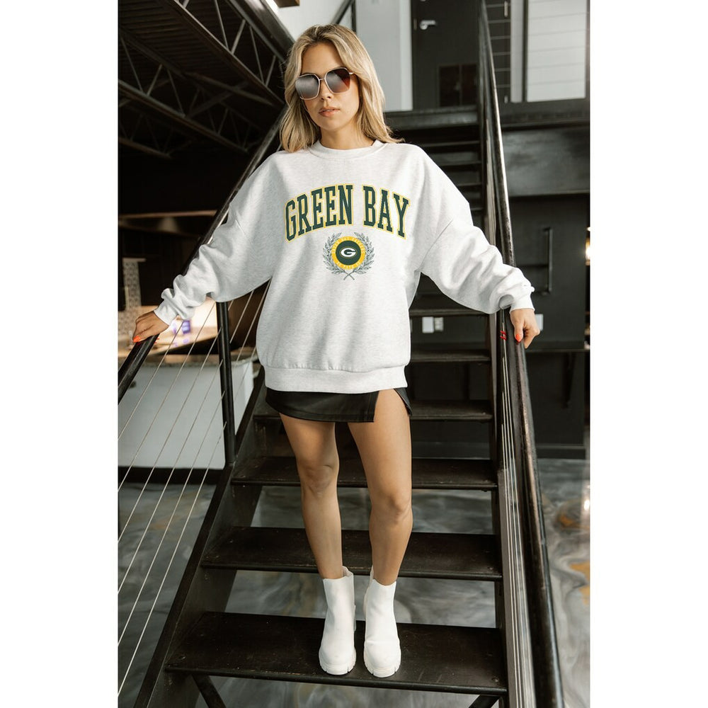 Green Bay Packers Gameday Couture Women's Traditional Logo Oversized Premium Fleece Pullover Sweatshirt Ash