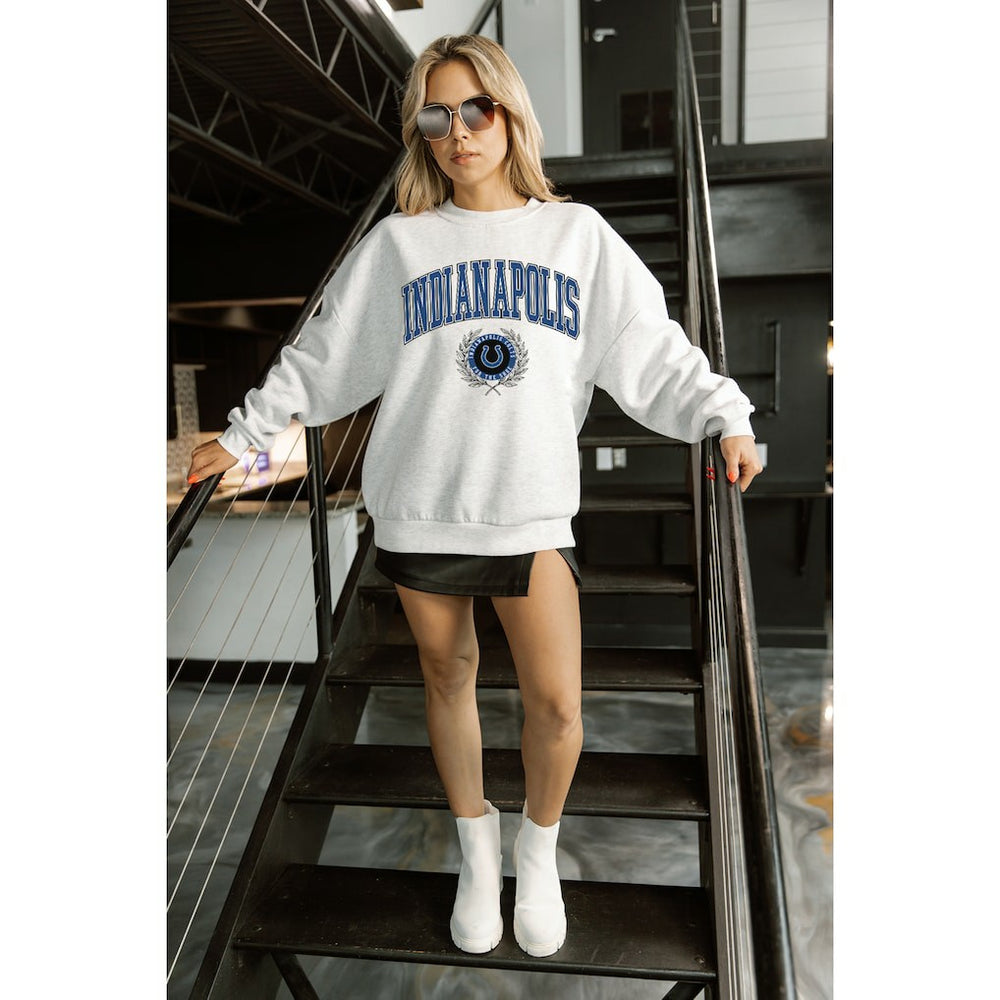 Indianapolis Colts Gameday Couture Women's Traditional Logo Oversized Premium Fleece Pullover Sweatshirt Ash
