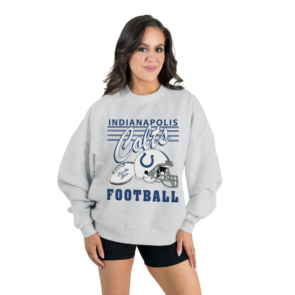 Indianapolis Colts Gameday Couture Women's Home Turf Oversized Premium Fleece Pullover Sweatshirt Ash