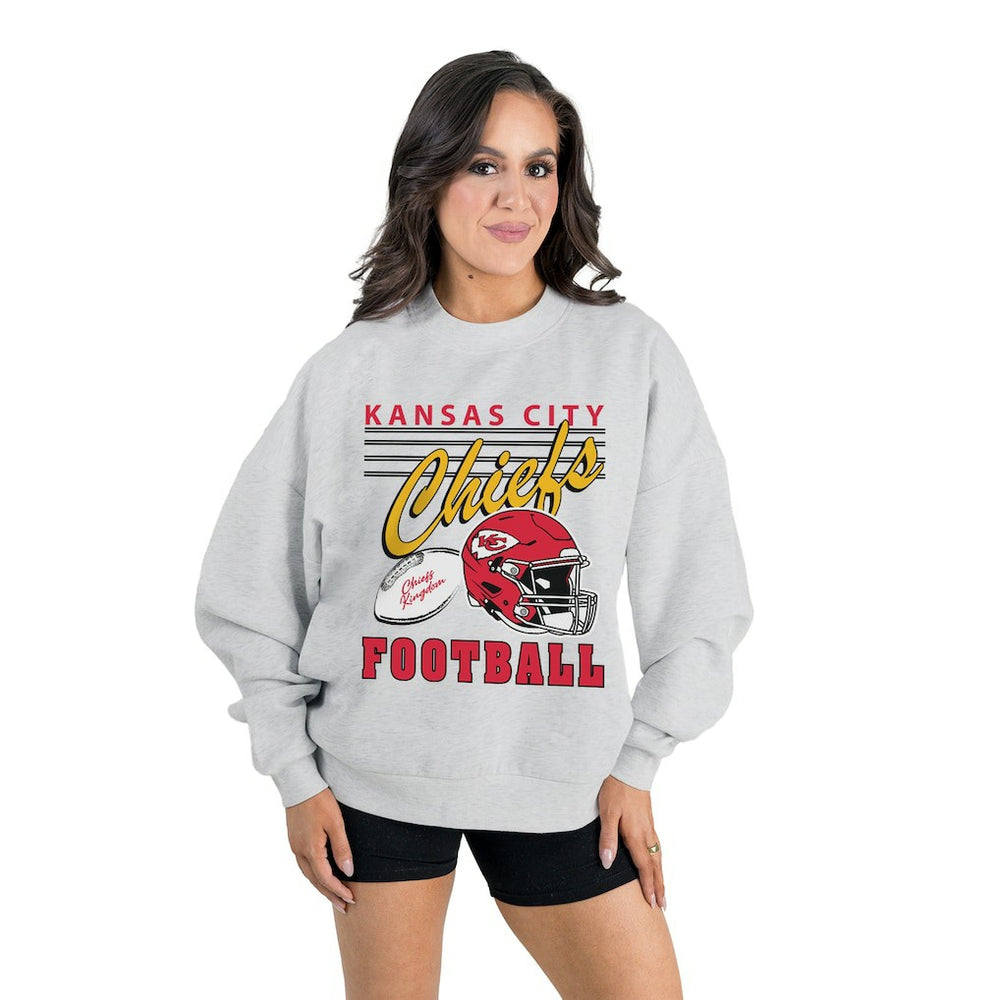 Kansas City Chiefs Gameday Couture Women's Home Turf Oversized Premium Fleece Pullover Sweatshirt Ash