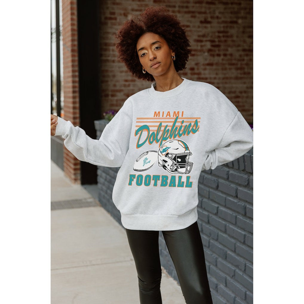 Miami Dolphins Gameday Couture Women's Home Turf Oversized Premium Fleece Pullover Sweatshirt Ash