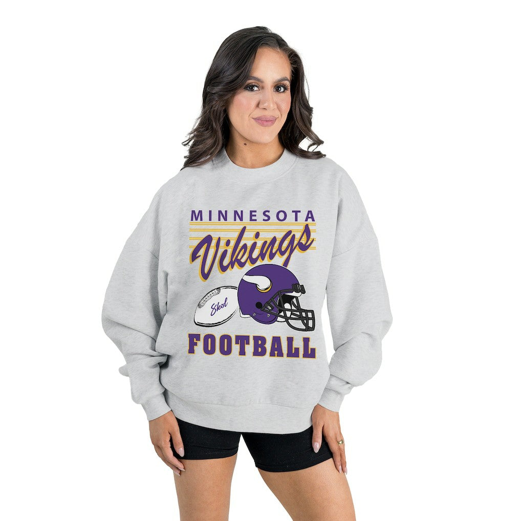 Minnesota Vikings Gameday Couture Women's Home Turf Oversized Premium Fleece Pullover Sweatshirt Ash