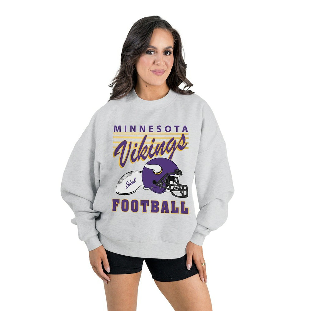 Minnesota Vikings Gameday Couture Women's Home Turf Oversized Premium Fleece Pullover Sweatshirt Ash