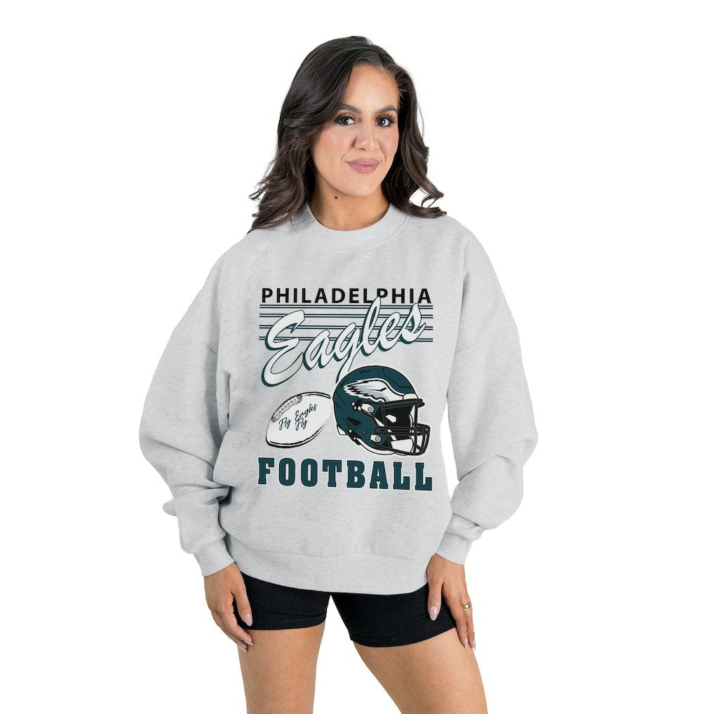 Philadelphia Eagles Gameday Couture Women's Home Turf Oversized Premium Fleece Pullover Sweatshirt Ash