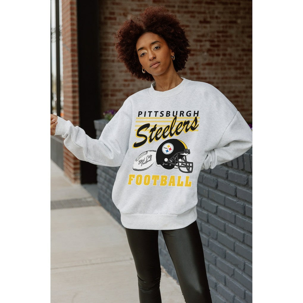 Pittsburgh Steelers Gameday Couture Women's Home Turf Oversized Premium Fleece Pullover Sweatshirt Ash