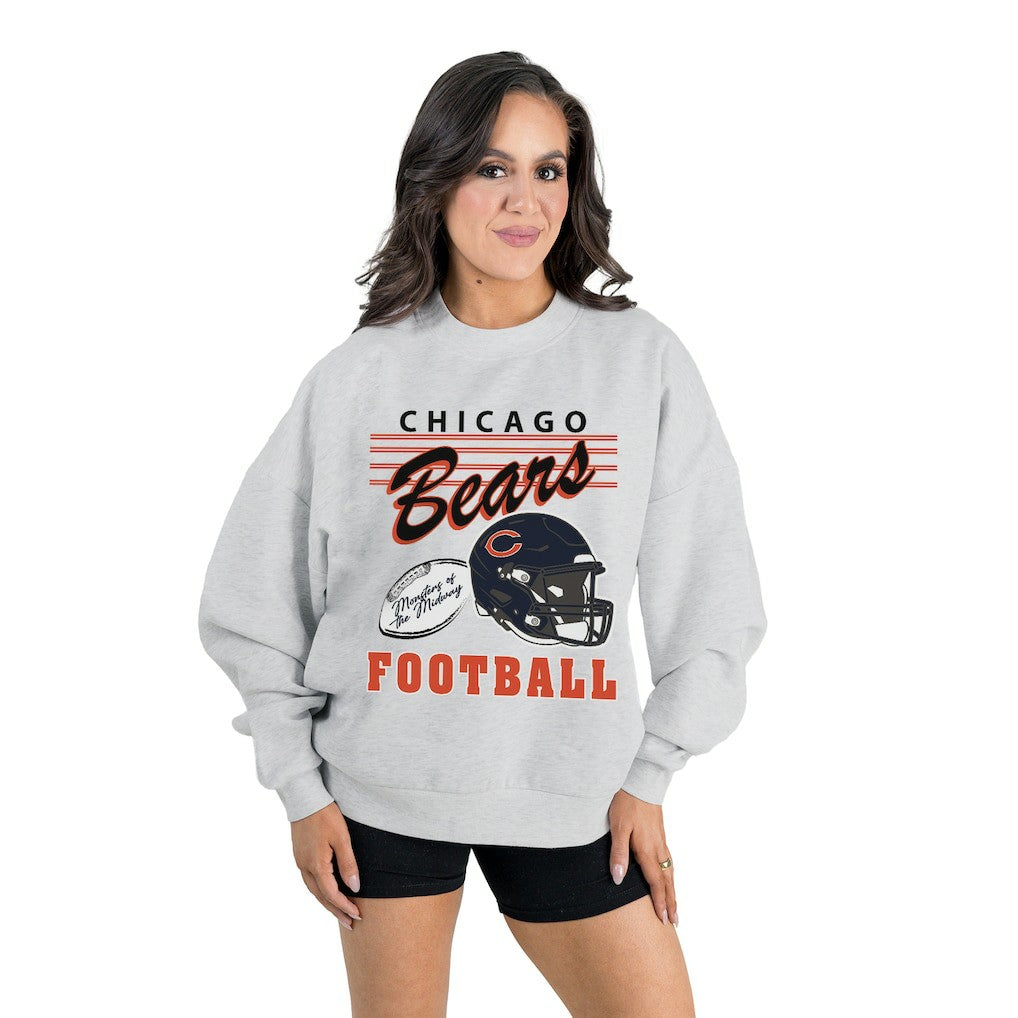 Chicago Bears Gameday Couture Women's Home Turf Oversized Premium Fleece Pullover Sweatshirt Ash