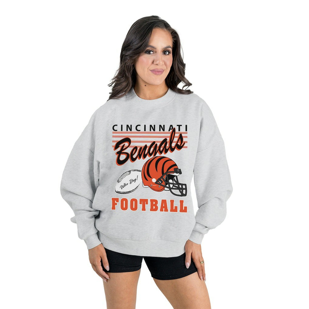 Cincinnati Bengals Gameday Couture Women's Home Turf Oversized Premium Fleece Pullover Sweatshirt Ash
