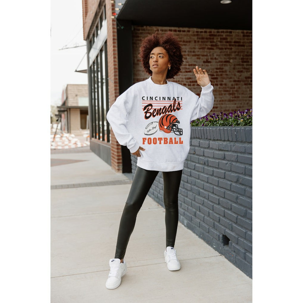 Cincinnati Bengals Gameday Couture Women's Home Turf Oversized Premium Fleece Pullover Sweatshirt Ash