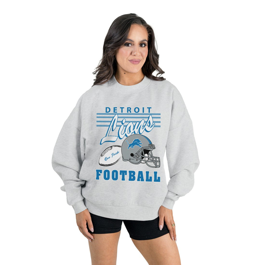 Detroit Lions Gameday Couture Women's Home Turf Oversized Premium Fleece Pullover Sweatshirt Ash