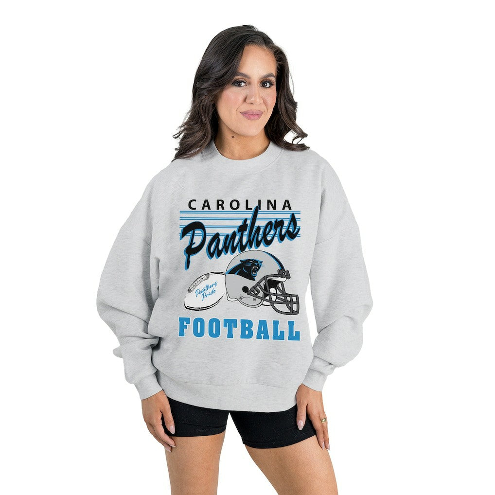 Carolina Panthers Gameday Couture Women's Home Turf Oversized Premium Fleece Pullover Sweatshirt Ash