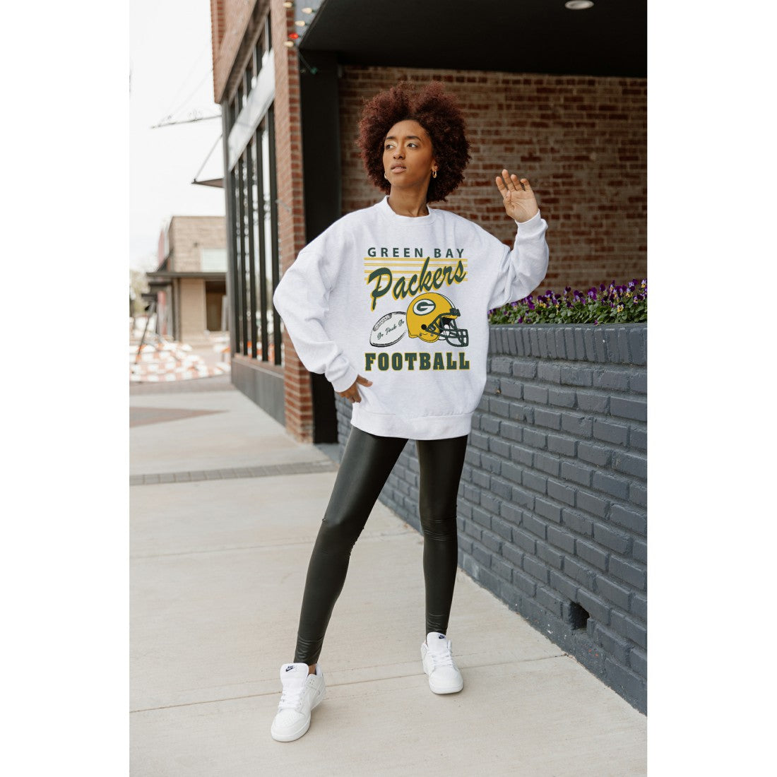 Green Bay Packers Gameday Couture Women's Home Turf Oversized Premium Fleece Pullover Sweatshirt Ash