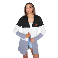 Chicago Bears Gameday Couture Women's Tri-Blend Color Block Lightweight Cardigan Hoodie Black