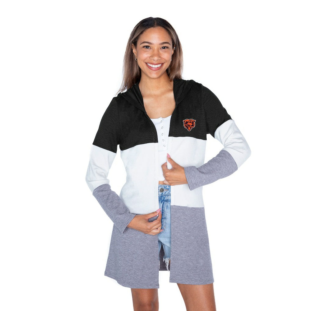 Chicago Bears Gameday Couture Women's Tri-Blend Color Block Lightweight Cardigan Hoodie Black