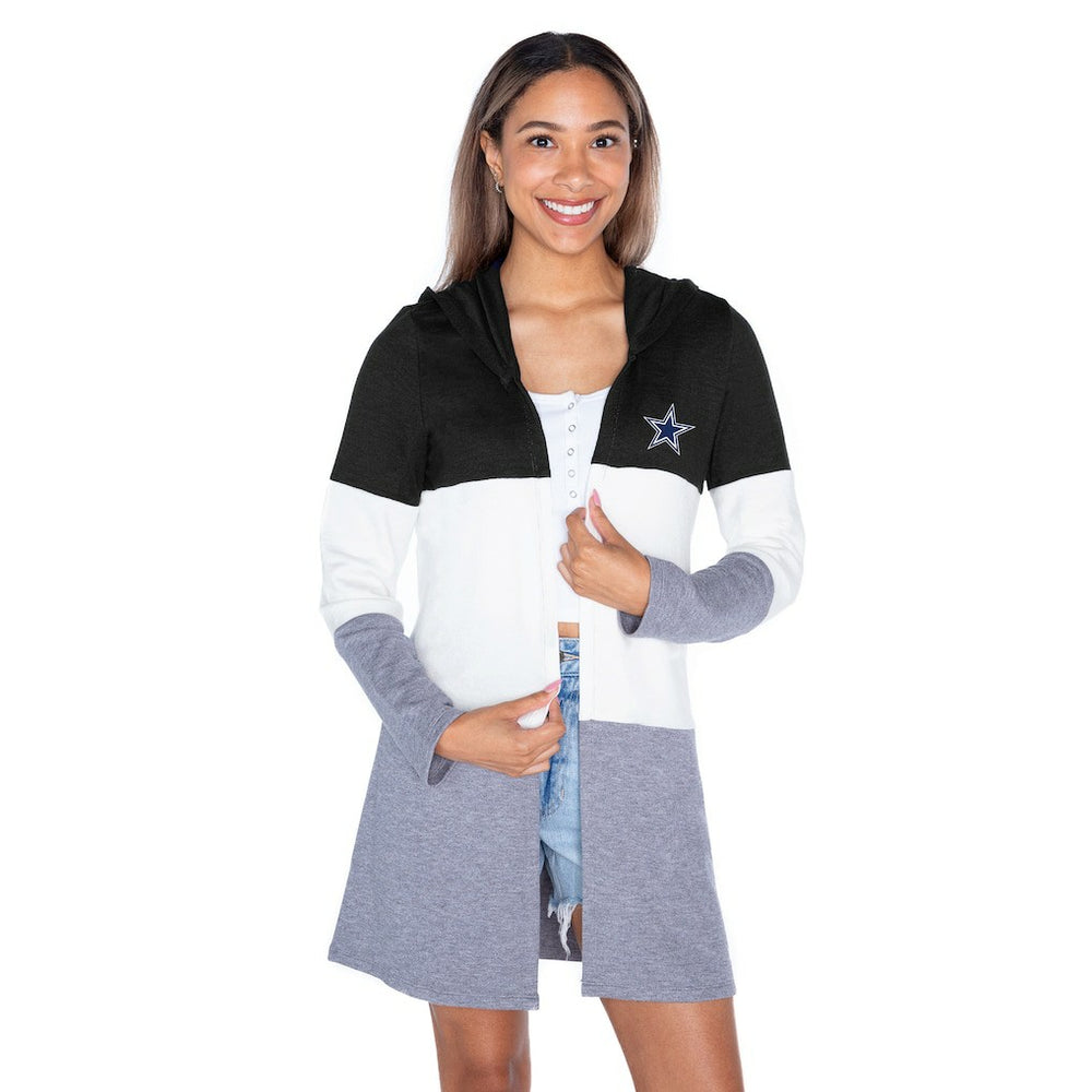 Dallas Cowboys Gameday Couture Women's Tri-Blend Color Block Lightweight Cardigan Hoodie Black