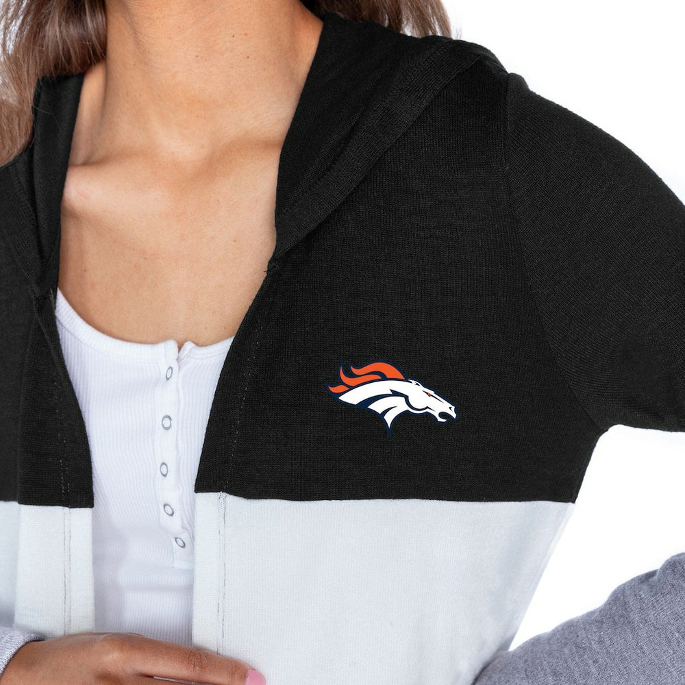 Denver Broncos Gameday Couture Women's Tri-Blend Color Block Lightweight Cardigan Hoodie Black