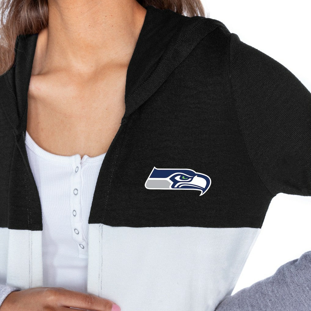 Seattle Seahawks Gameday Couture Women's Tri-Blend Color Block Lightweight Cardigan Hoodie Black
