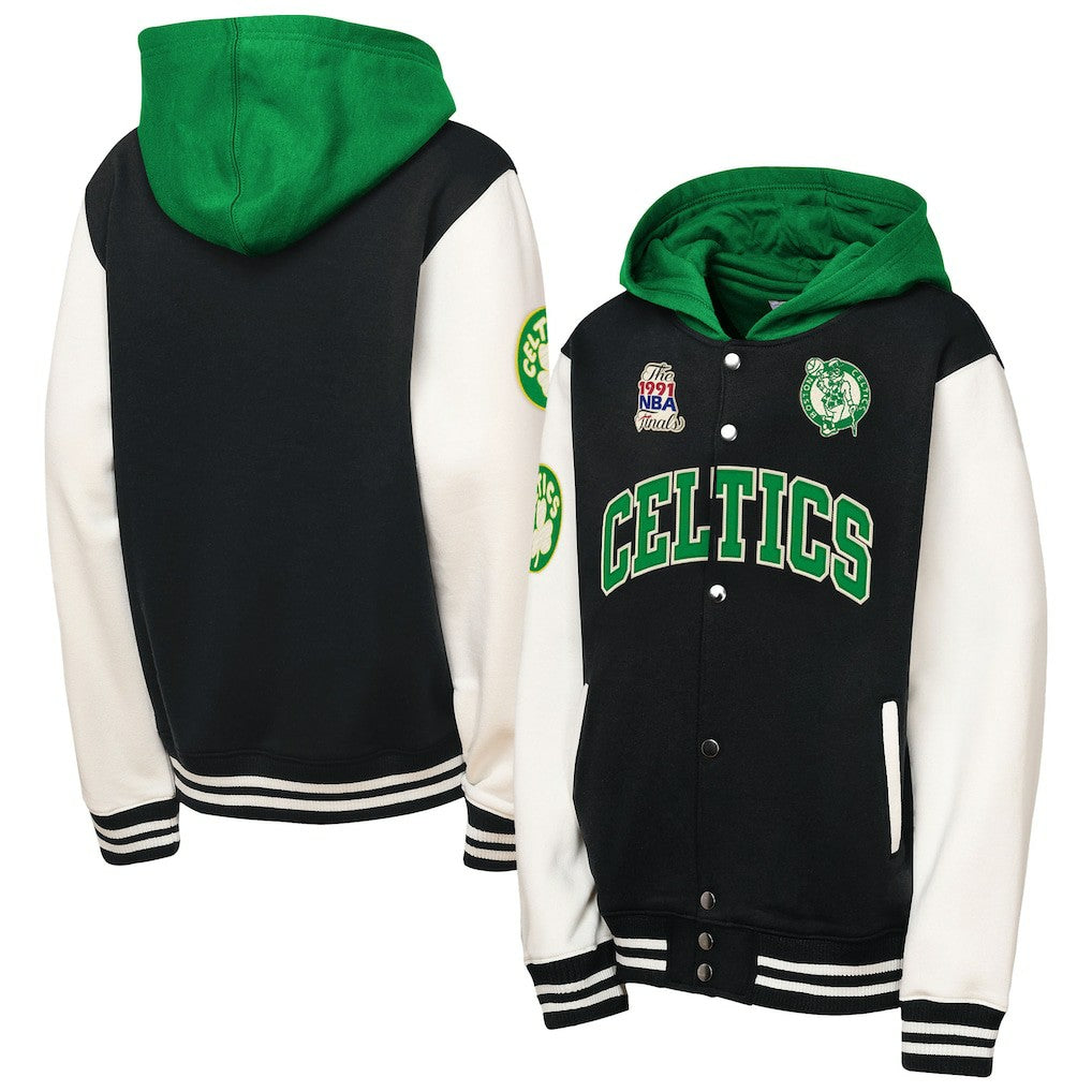 Boston Celtics Youth Hardwood Classics Courtside Fleece Full-Snap Hoodie Jacket Black