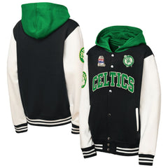Boston Celtics Youth Hardwood Classics Courtside Fleece Full-Snap Hoodie Jacket Black