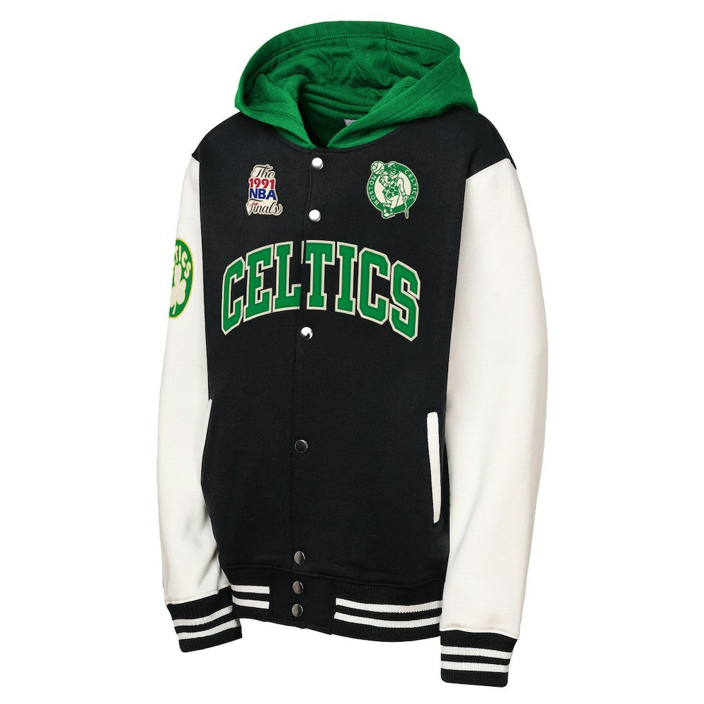 Boston Celtics Youth Hardwood Classics Courtside Fleece Full-Snap Hoodie Jacket Black