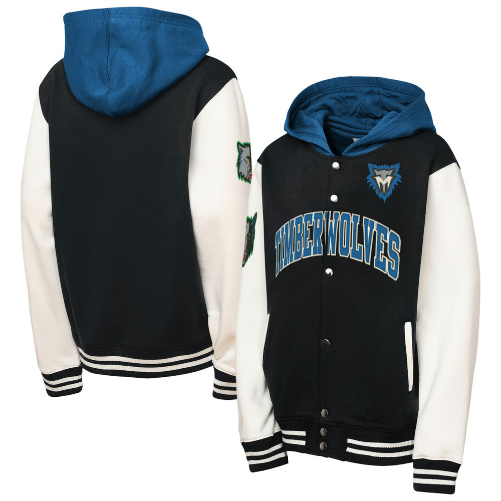 Minnesota Timberwolves Youth Hardwood Classics Courtside Fleece Full-Snap Hooded Jacket Black