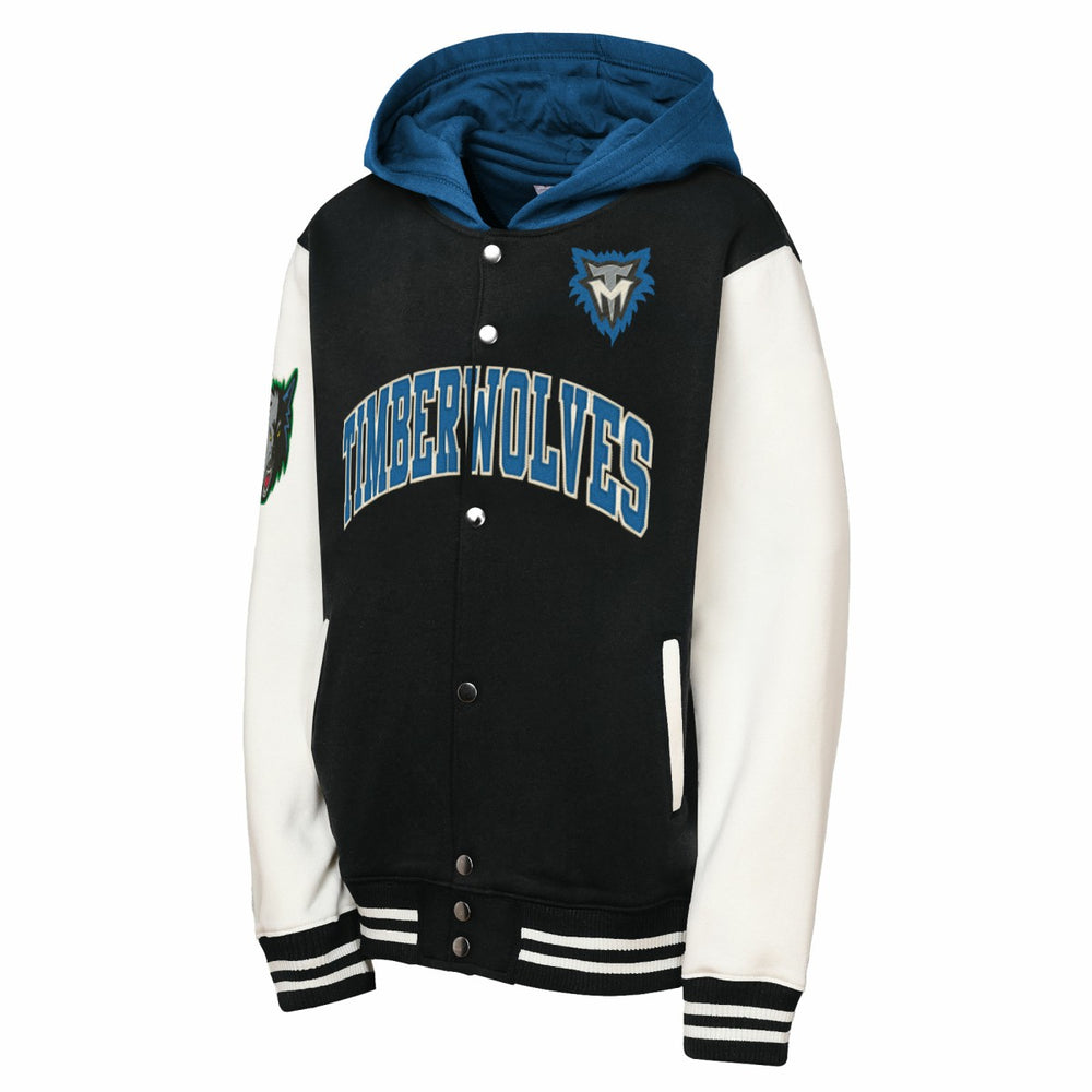 Minnesota Timberwolves Youth Hardwood Classics Courtside Fleece Full-Snap Hooded Jacket Black