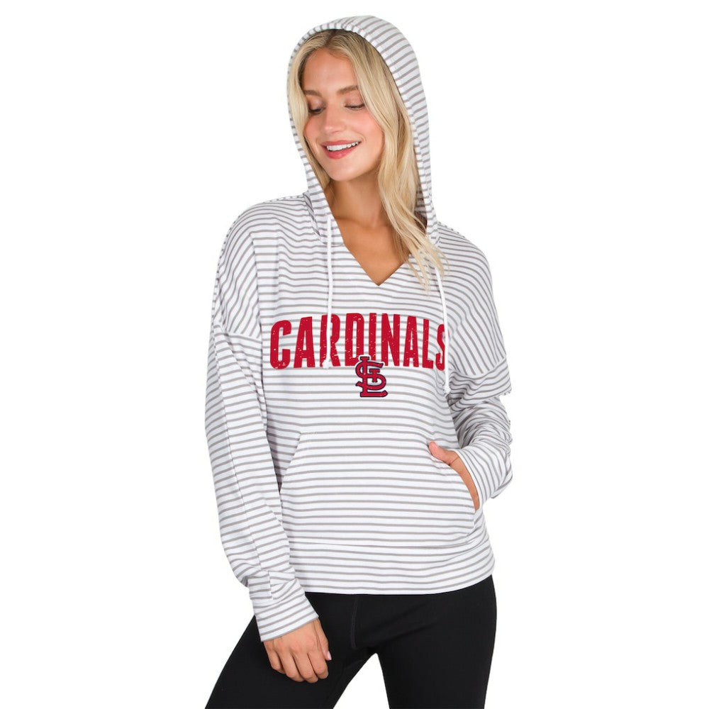 St. Louis Cardinals Concepts Sport Women's Liftoff Striped V-Neck Hoodie - White/Gray Hoodies