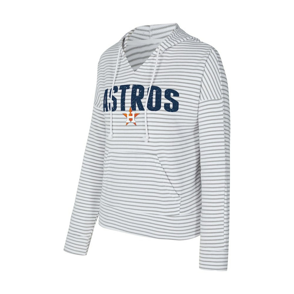 Houston Astros Concepts Sport Women's Liftoff Striped V-Neck Hoodie - White/Gray Hoodies