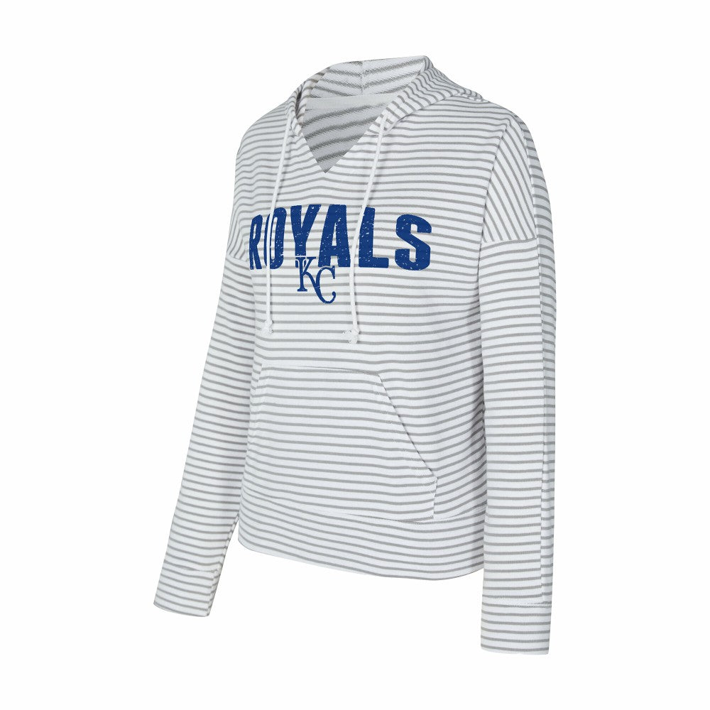 Kansas City Royals Concepts Sport Women's Liftoff Striped V-Neck Hoodie - White/Gray Hoodies