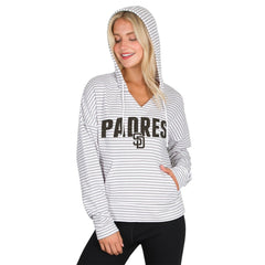 San Diego Padres Concepts Sport Women's Liftoff Striped V-Neck Hoodie - White/Gray Hoodies
