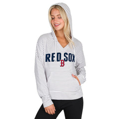 Boston Red Sox Concepts Sport Women's Liftoff Striped V-Neck Hoodie - White/Gray Hoodies