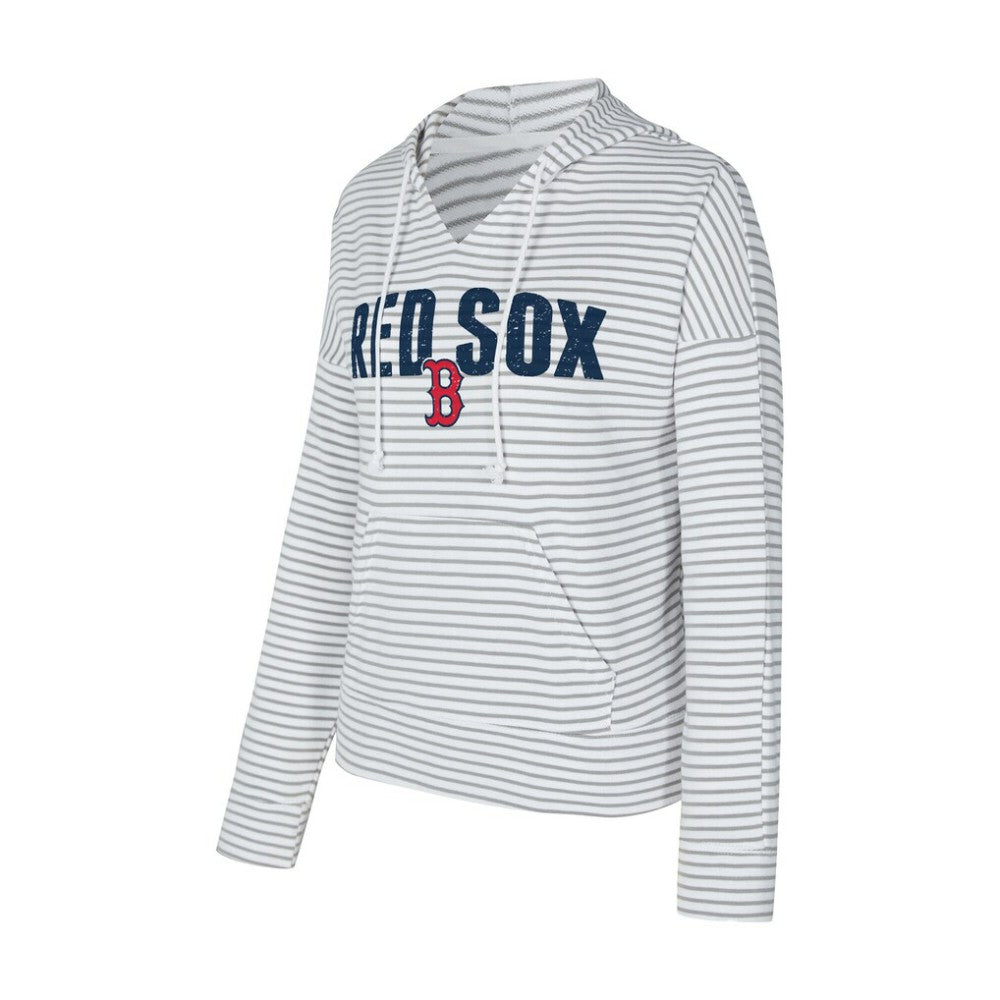 Boston Red Sox Concepts Sport Women's Liftoff Striped V-Neck Hoodie - White/Gray Hoodies