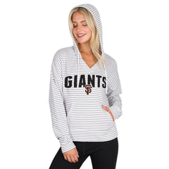 San Francisco Giants Concepts Sport Women's Liftoff Striped V-Neck Hoodie - White/Gray Hoodies