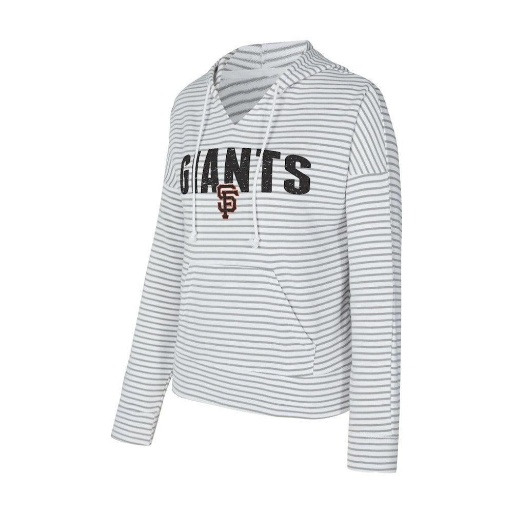 San Francisco Giants Concepts Sport Women's Liftoff Striped V-Neck Hoodie - White/Gray Hoodies