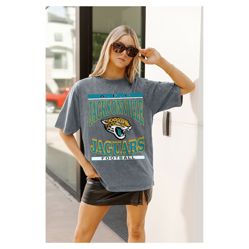 Jacksonville Jaguars Gameday Couture Women's Oversized Classic Grind Washed T-Shirt Gray