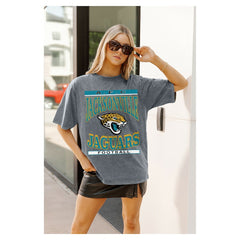 Jacksonville Jaguars Gameday Couture Women's Oversized Classic Grind Washed T-Shirt Gray