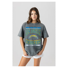 Los Angeles Chargers Gameday Couture Women's Oversized Classic Grind Washed T-Shirt Gray