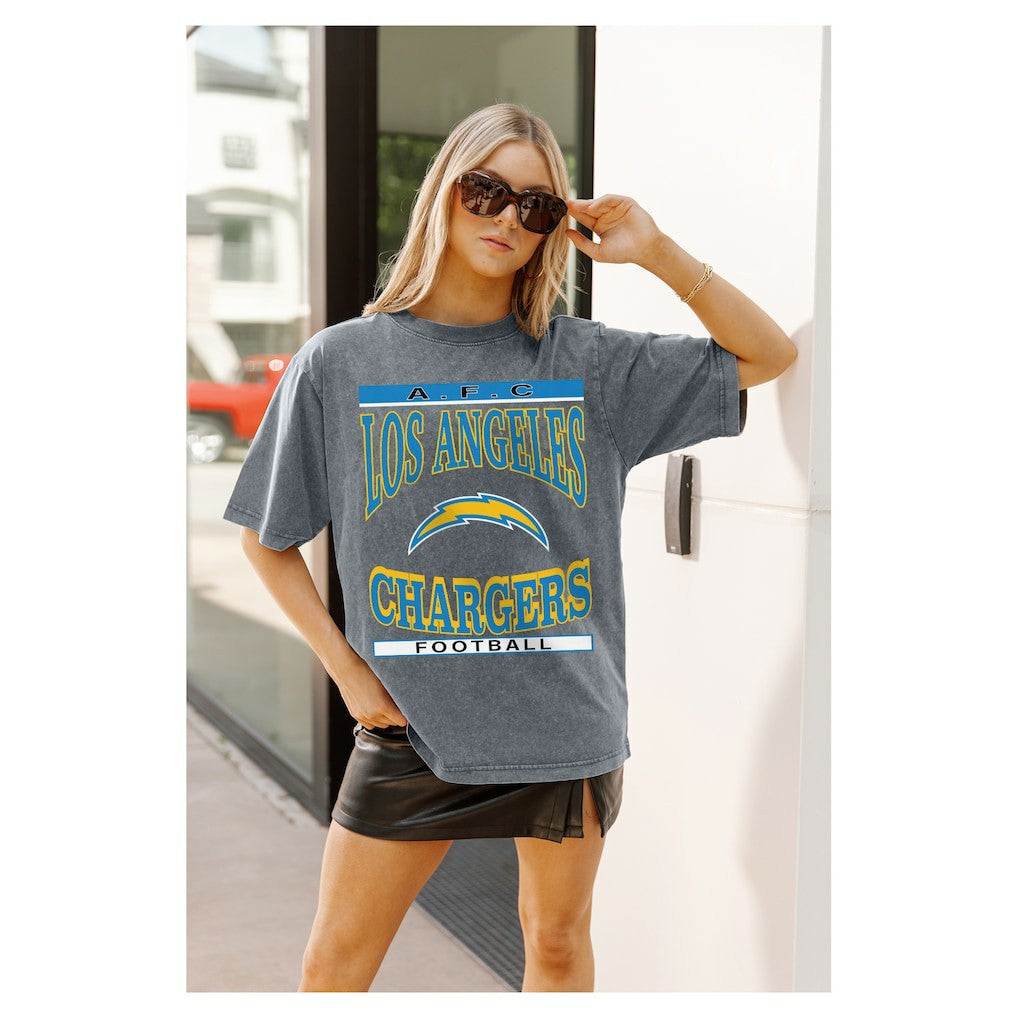 Los Angeles Chargers Gameday Couture Women's Oversized Classic Grind Washed T-Shirt Gray