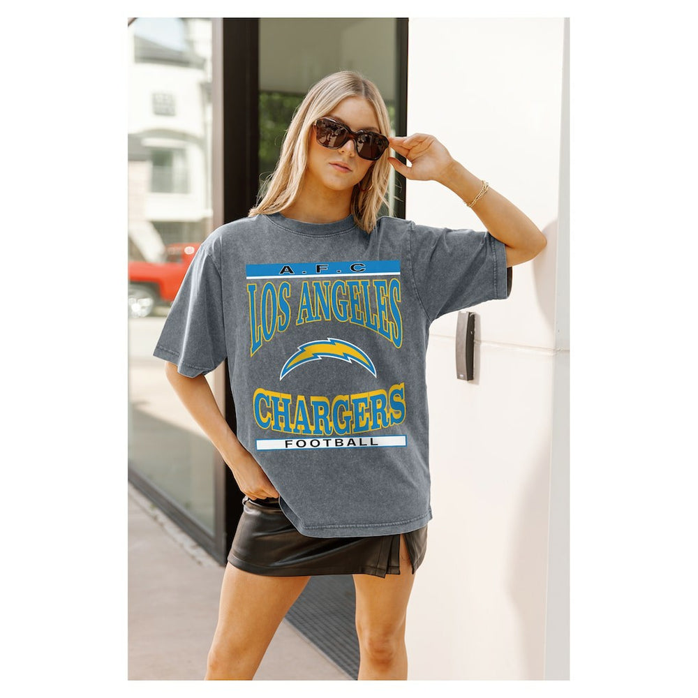 Los Angeles Chargers Gameday Couture Women's Oversized Classic Grind Washed T-Shirt Gray