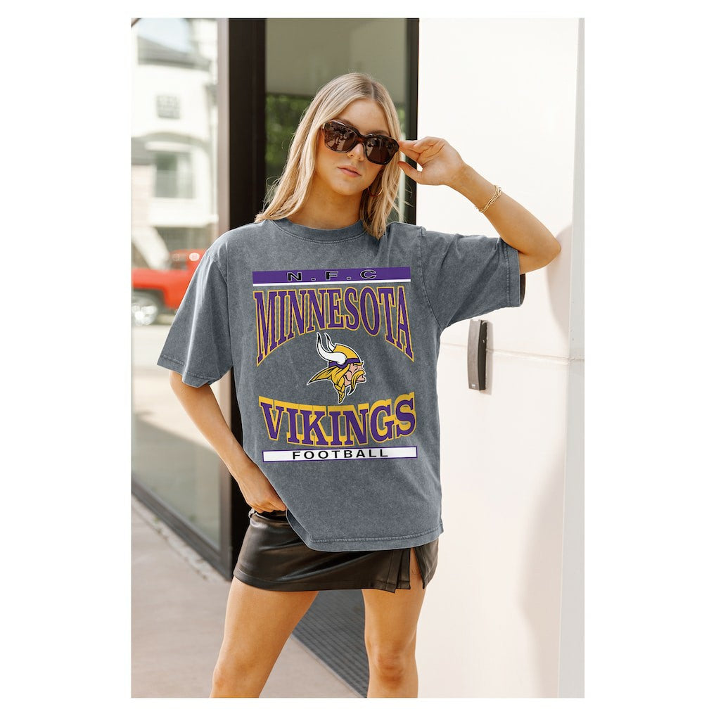 Minnesota Vikings Gameday Couture Women's Oversized Classic Grind Washed T-Shirt Gray