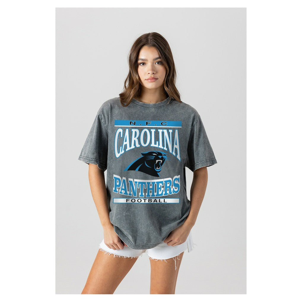 Carolina Panthers Gameday Couture Women's Oversized Classic Grind Washed T-Shirt Gray