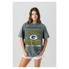 Green Bay Packers Gameday Couture Women's Oversized Classic Grind Washed T-Shirt Gray