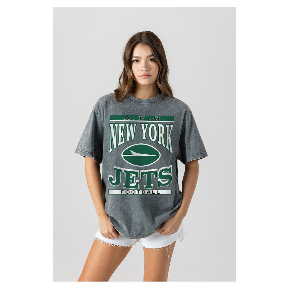 New York Jets Gameday Couture Women's Oversized Classic Grind Washed T-Shirt Gray
