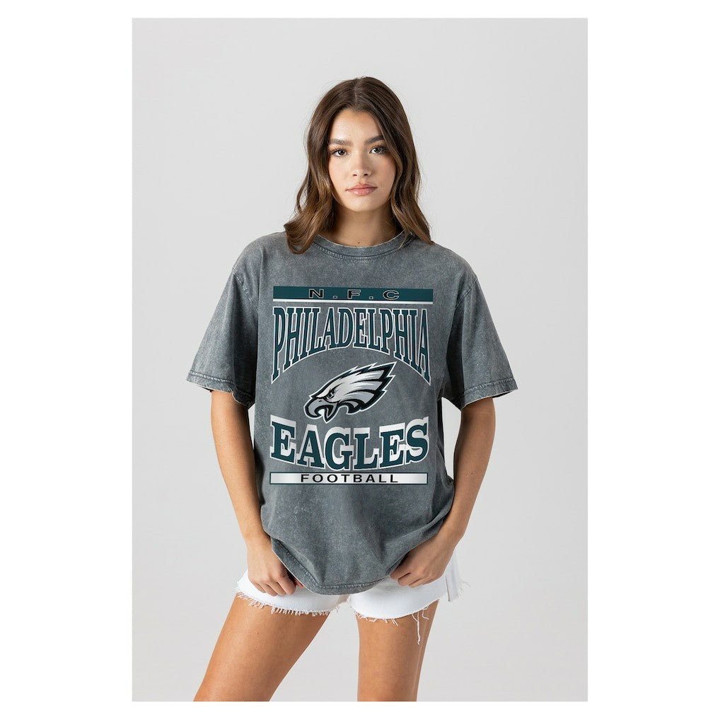 Philadelphia Eagles Gameday Couture Women's Oversized Classic Grind Washed T-Shirt Gray